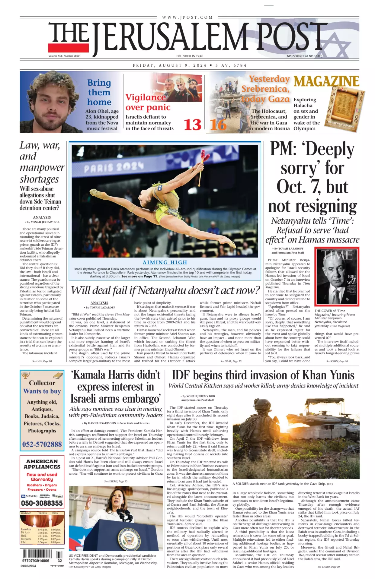 Prima-pagina-the jerusalem post-edizione-di-oggi-09-08-2024